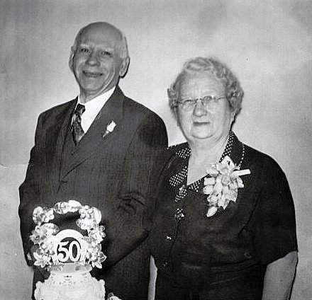 John Thomas Richardson and Daisy (Wilson) Richardson, 50th wedding anniversary, 1955.