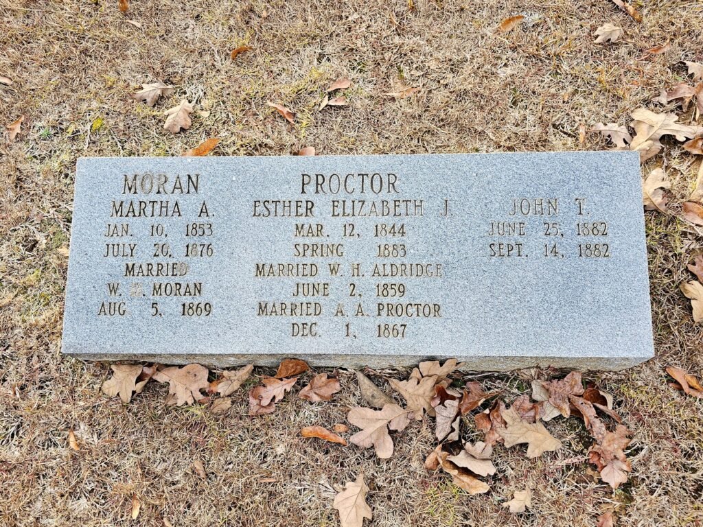 Gravesite and marker of Elizabeth (Daniel) Aldridge-Proctor, at Liberty Cemetery.