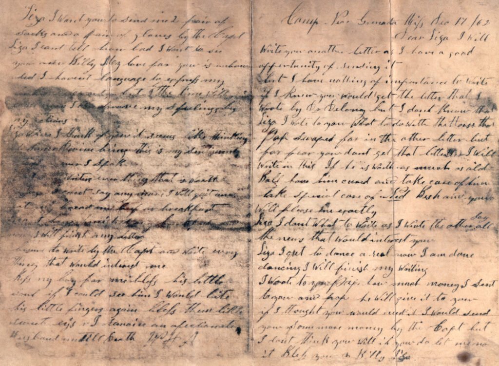 One of W. H. Aldridge's letters home, dated 17 Dec 1862, near Granada, Mississippi.