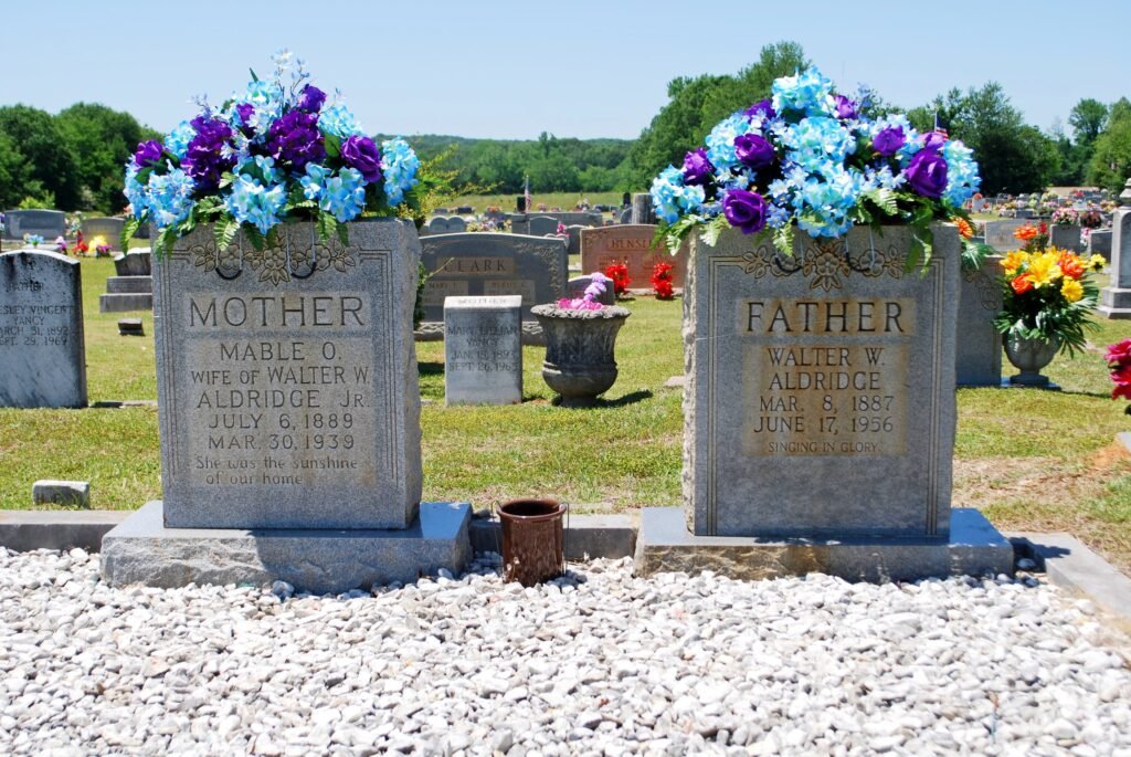 Walter and Mabel Aldridge's tombstones at Johnson's Chapel Cemetery.