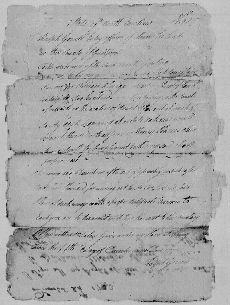 Nathan Alldredge's 1786 land grant, with original 1778 survey.