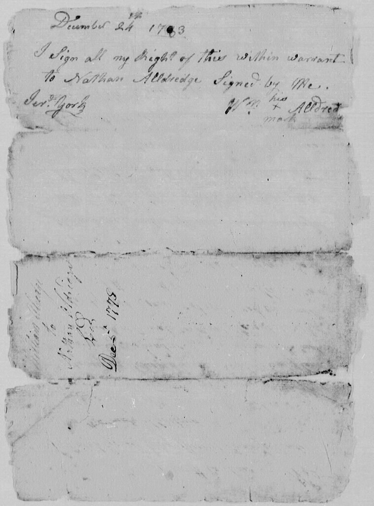 Nathan Alldredge's 1786 land grant, with original 1778 survey.