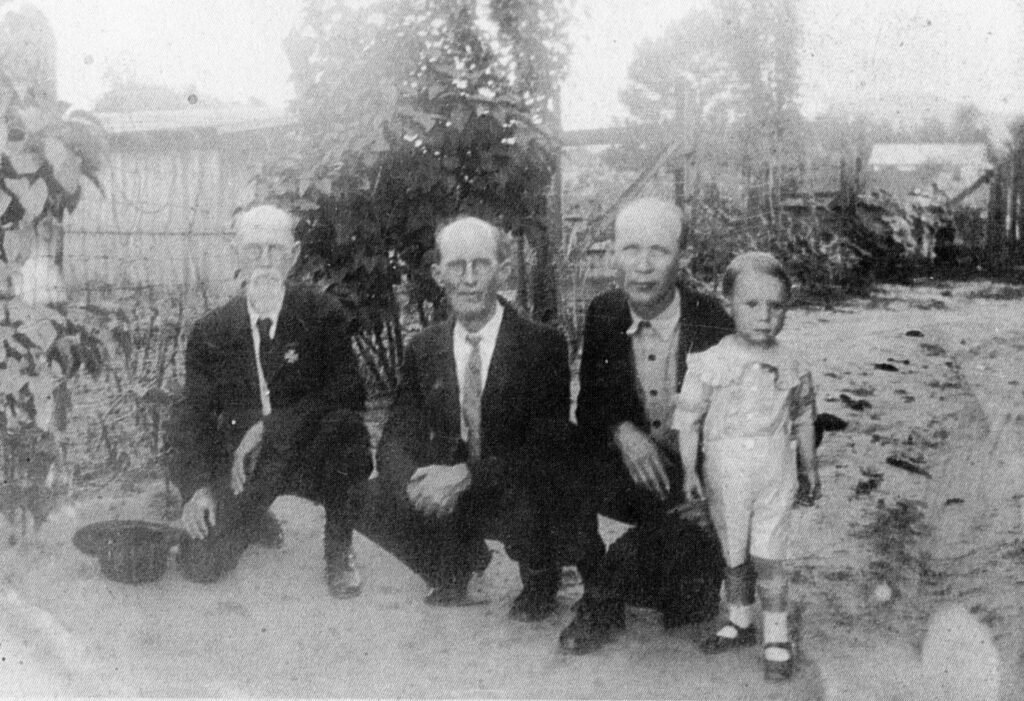 Four generations of William Valient Aldridge family. (Left to right) William Valient Aldridge, Joseph Warren Aldridge, William Marvin Aldridge, William Joseph Aldridge.