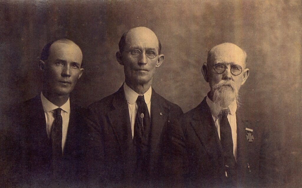 Three Generations of William Valient Aldridge Family.
(Left to right) William Marvin Aldridge (grandson), Joseph Warren Aldridge (son), William Valient Aldridge.