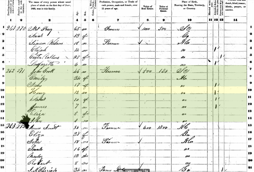 Household of John Cook, 1860