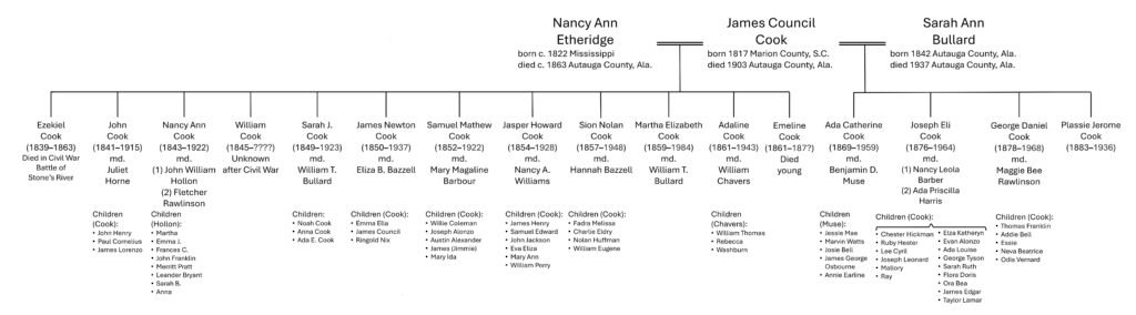 Diagram of the children and grandchildren of James Council Cook.