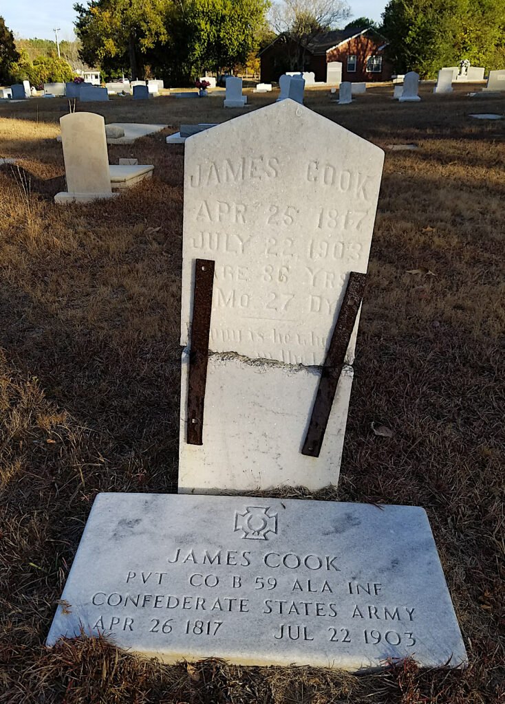 Grave of James Council Cook (1817-1903), Liberty Church, Autauga County, Alabama.