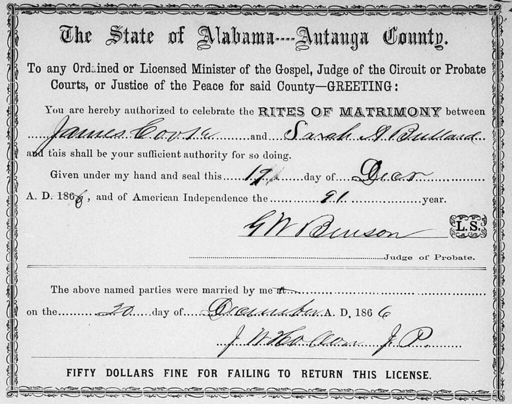 James Cook to Sarah A. Bullard, 19 Dec 1866.