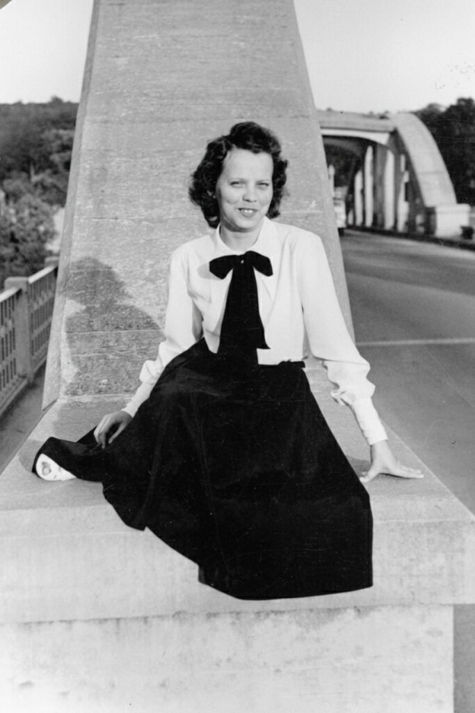 Sarah Cook, at the Bibb Graves Bridge in Wetumpka, 1947